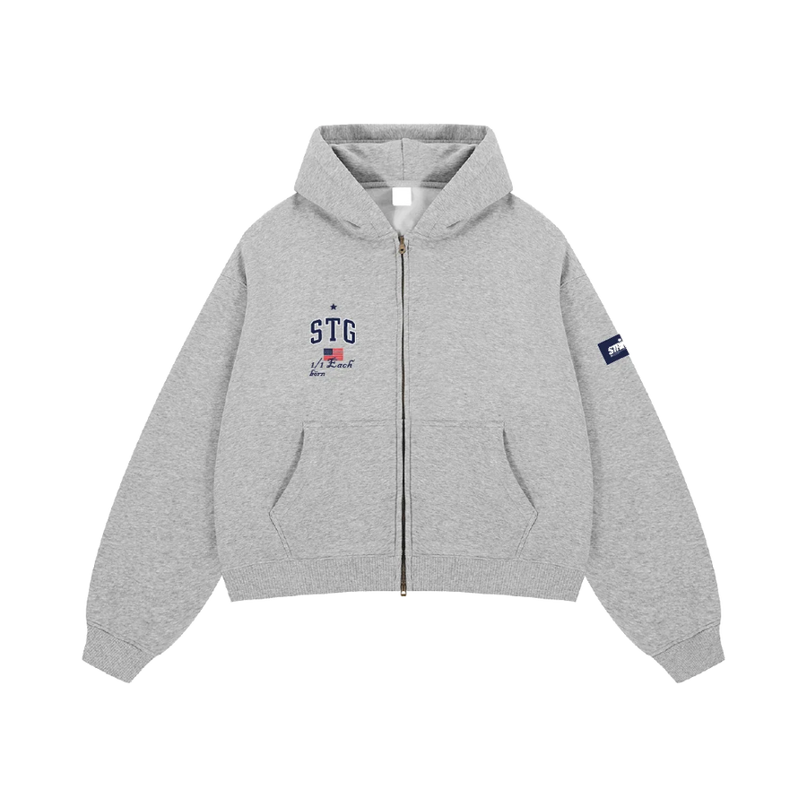 GREY ZIPPER HOODIE